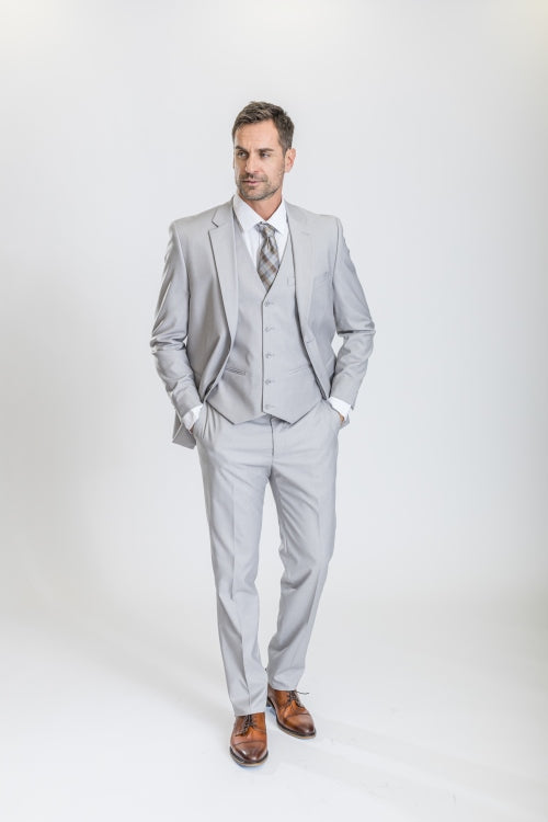 Caravelli Suit - Designer Caravelli Jacket and Pants in Color Solid Ice Grey Modern Fit