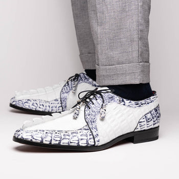 Marco_Di_Milano Caribe White Leather Sneakers - "Newspaper" Accent