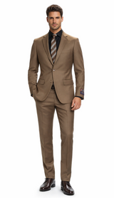 Carlo Lusso Brown Two-button Poly Blend Suit