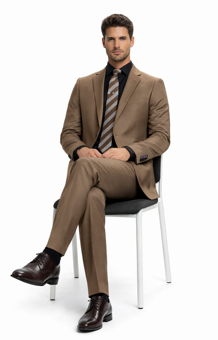 Carlo Lusso Brown Two-button Poly Blend Suit - Image 4