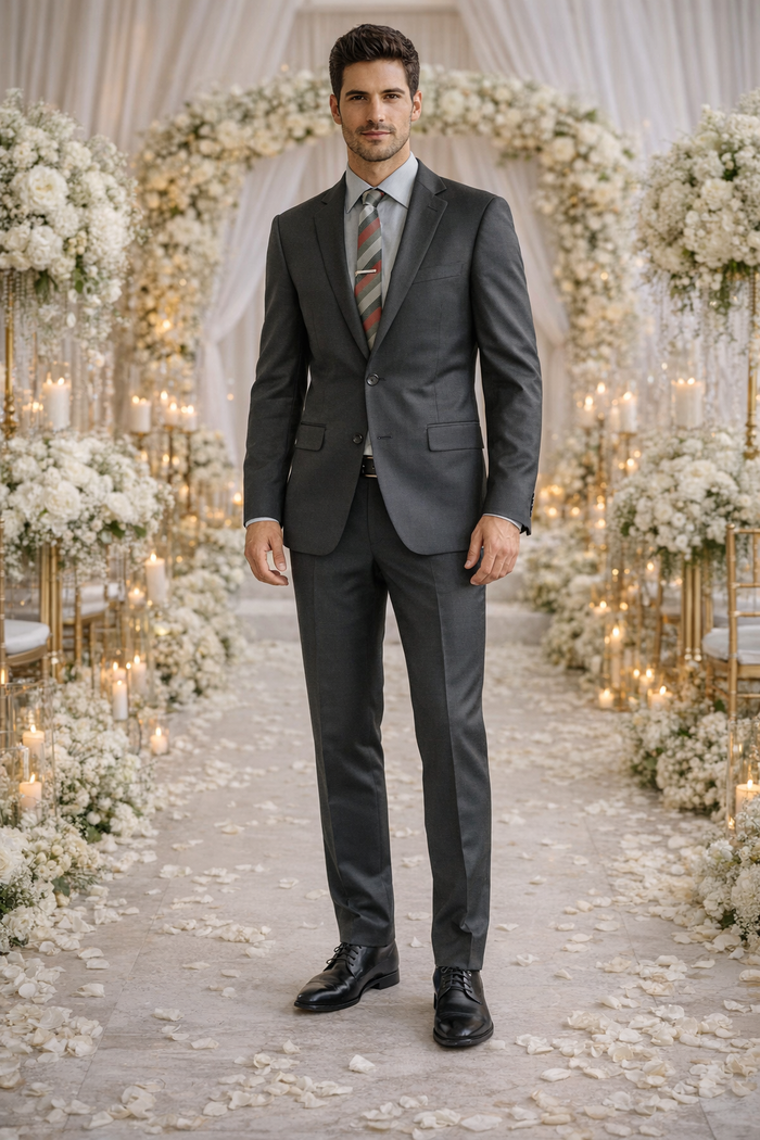 Carlo Lusso Charcoal Two-button Slim Fit Poly Blend Suit - Image 6