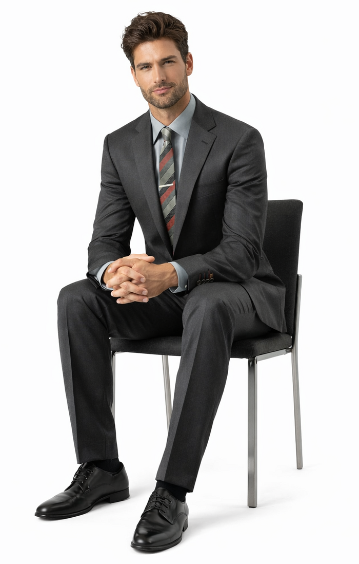 Carlo Lusso Charcoal Two-button Slim Fit Poly Blend Suit - Image 4