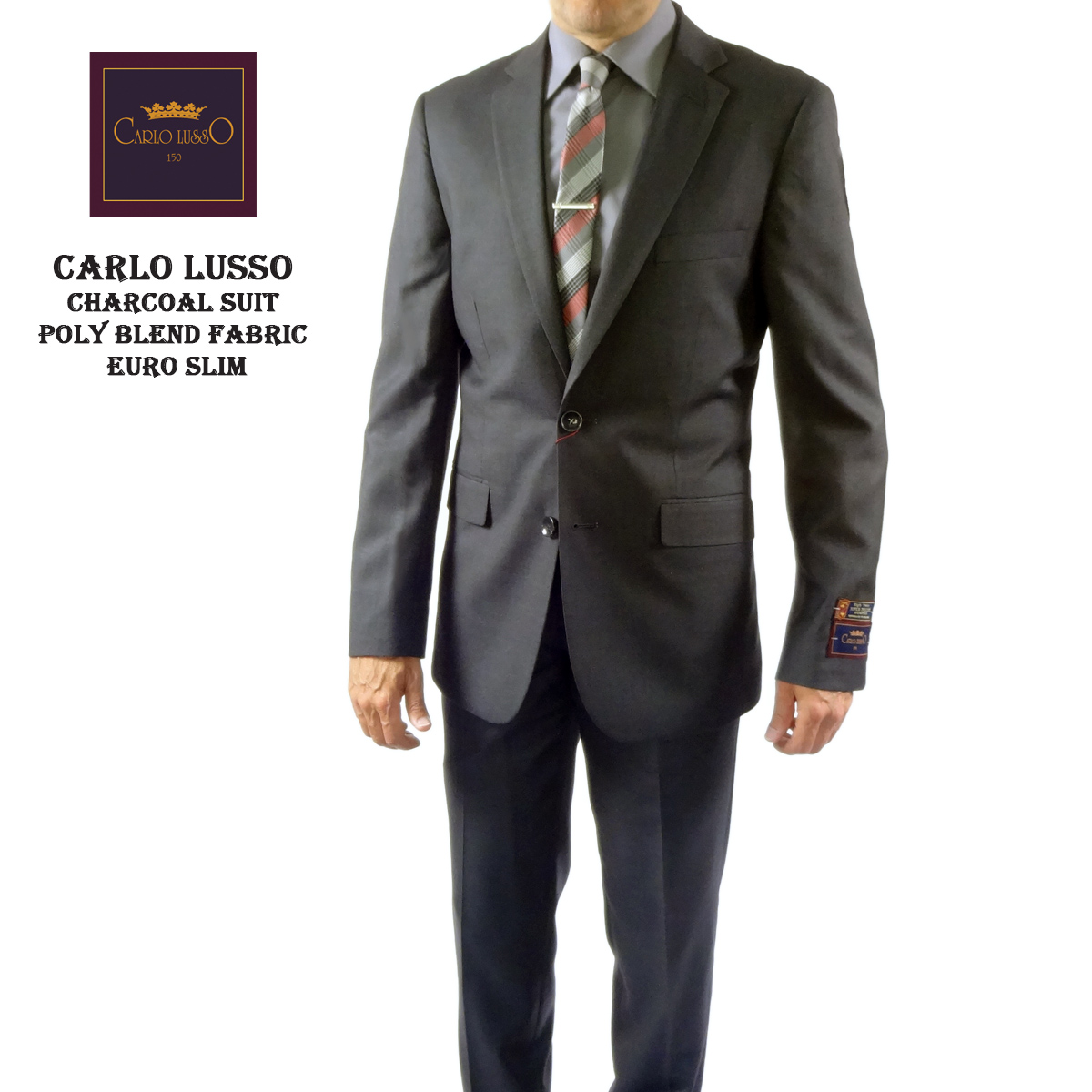 Carlo Lusso Charcoal Two-button Slim Fit Poly Blend Suit - Image 8