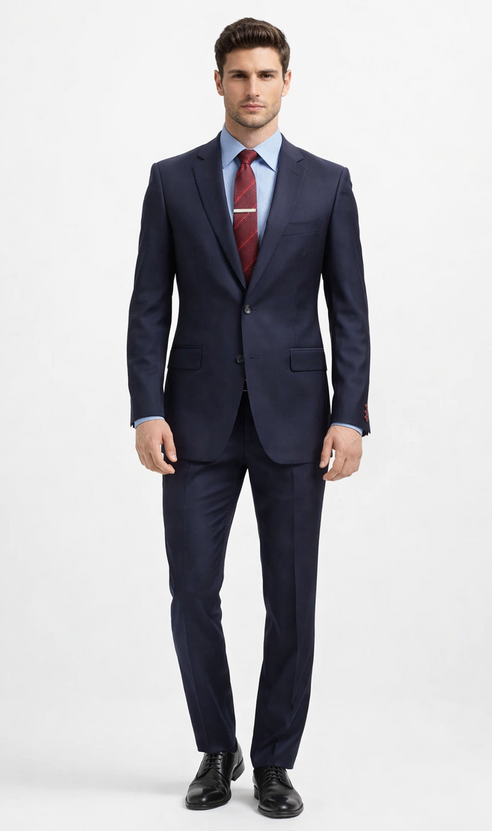Carlo Lusso Navy Two-button Poly Blend Suit