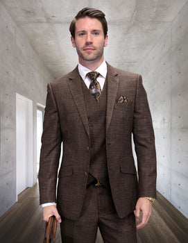 Statement Men's 3 Piece 100% Wool Plaid Suit - Modern Fit