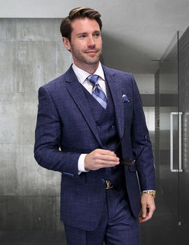 Statement Men's 3 Piece 100% Wool Plaid Suit - Modern Fit