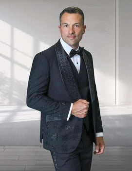 Statement Men's 3 Piece Modern Fit Tuxedo - Embellished Rhinestones