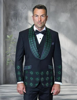 Statement Men's 3 Piece Modern Fit Tuxedo - Embellished Rhinestones