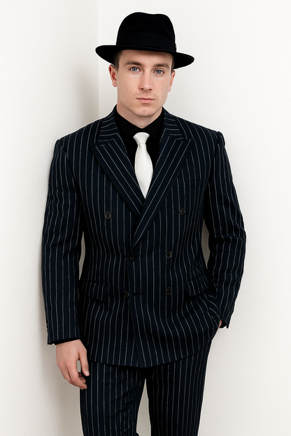 Chalk Double Breasted 6 On 2 Men'S Any Color & Bold White Pinstripe Suit - Image 3