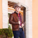 Men’s Brown Woven Cowhide & Sheepskin Leather Denim Jacket