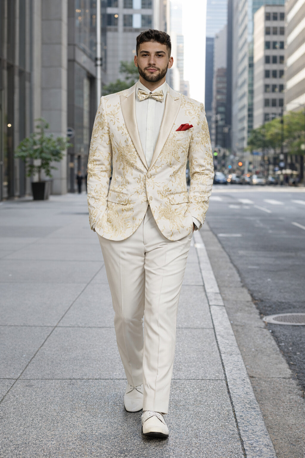 Men's  White ~ Ivory ~ Khaki ~ Tan & Gold Champagne Color Blazer Dinner Jack - Image 7