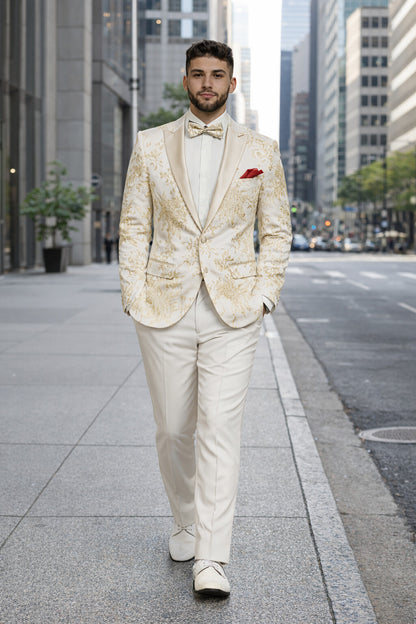 Men's  White ~ Ivory ~ Khaki ~ Tan & Gold Champagne Color Blazer Dinner Jack - Image 7