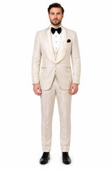 Men One Button Floral All Champagne Tuxedo – 3 Piece