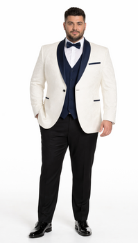 White Metallic Flake Navy Tailored-Fit Tuxedo – Men’s Formal 3-Piece Set
