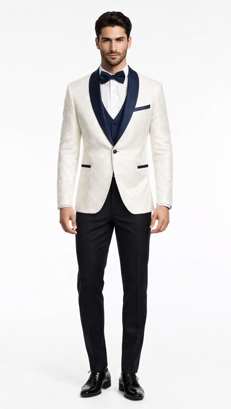 Mensusa White Metallic Flake Navy Tailored-Fit Tuxedo – Men’s Formal 3-Piece S ...