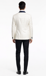 White Metallic Flake Navy Tailored-Fit Tuxedo – Men’s Formal 3-Piece Set