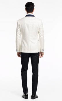 White Metallic Flake Navy Tailored-Fit Tuxedo – Men’s Formal 3-Piece Set