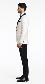 White Metallic Flake Navy Tailored-Fit Tuxedo – Men’s Formal 3-Piece Set