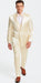 Champagne Satin Skinny Fit 3 Piece Tazzio Men's Suit with Double Breasted Vest and Peak Lapel Jacket
