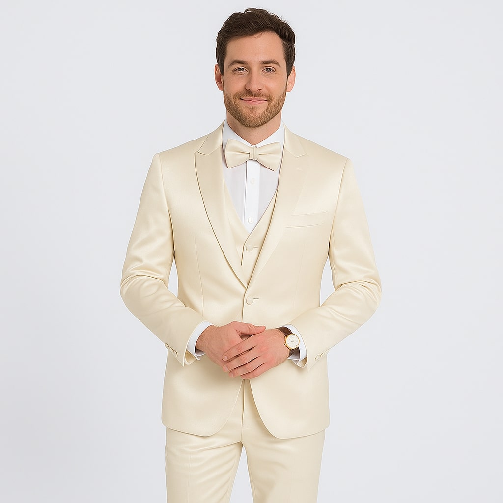 Champagne Satin Tuxedo Set – 4-Piece Look for Weddings & Proms - Image 2