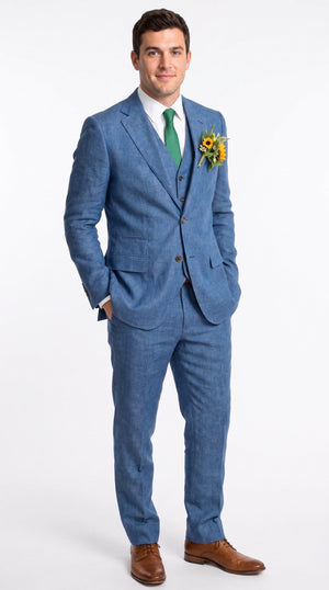 Men's Blue 2-Button Beach Wedding Suit – Modern Fit Coastal Blue Groom & Groomsmen Formal Suit
