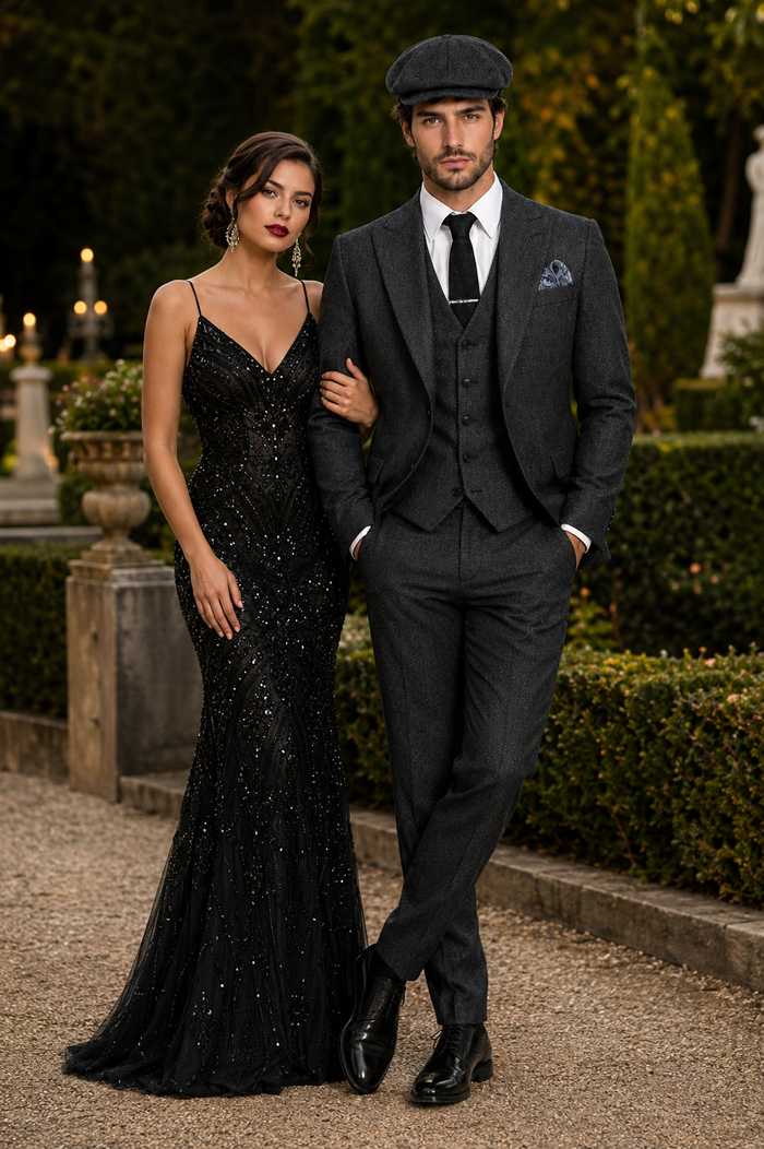 Mens Great Gatsby Outfit - 1920s Gangster Outfit Look in Charcoal