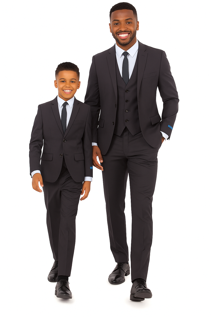 Father and Son Suits - Charcoal Boys Suit Perry Ellis Vested Boy's Wedding Suit in Charcoal Grey - Image 2