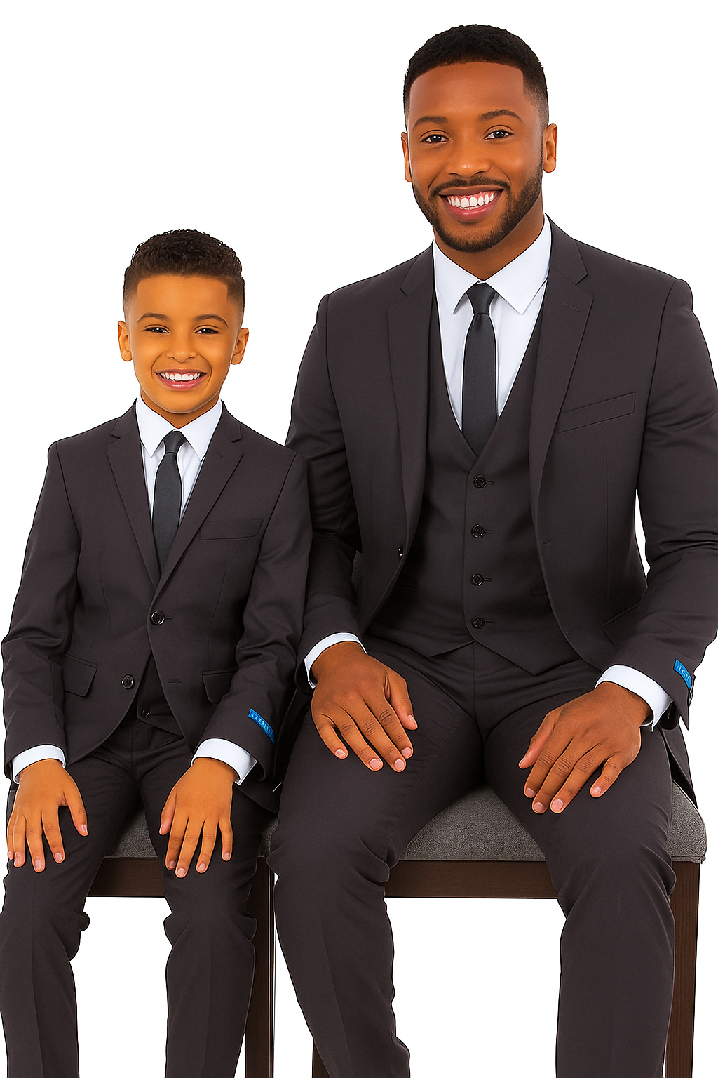 Father and Son Suits - Charcoal Boys Suit Perry Ellis Vested Boy's Wedding Suit in Charcoal Grey - Image 3