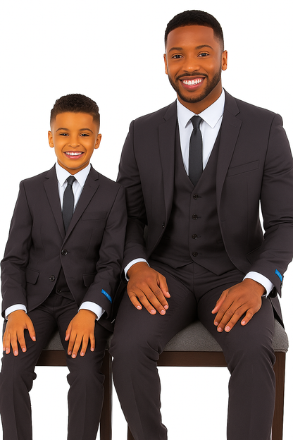 Father and Son Suits - Charcoal Boys Suit Perry Ellis Vested Boy's Wedding Suit in Charcoal Grey - Image 3