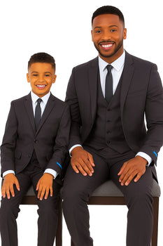 Father and Son Suits - Charcoal Boys Suit Perry Ellis Vested Boy's Wedding Suit in Charcoal Grey - Image 3
