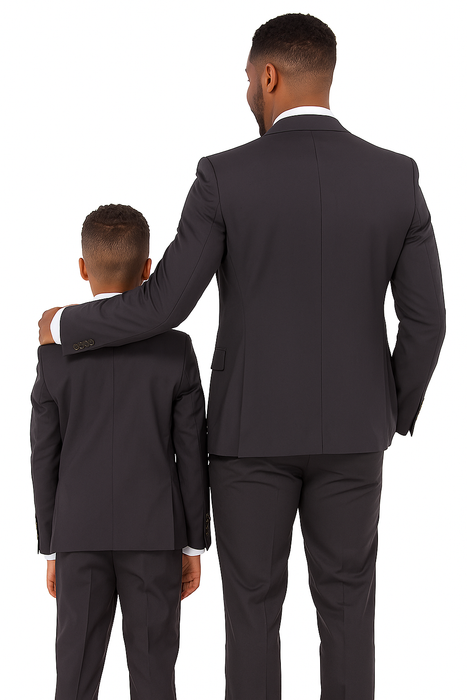 Father and Son Suits - Charcoal Boys Suit Perry Ellis Vested Boy's Wedding Suit in Charcoal Grey