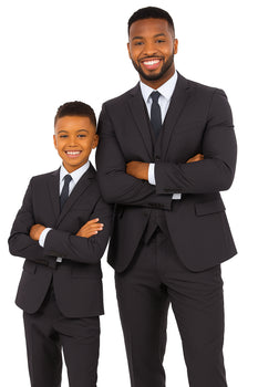 Father and Son Suits - Charcoal Boys Suit Perry Ellis Vested Boy's Wedding Suit in Charcoal Grey - Image 5