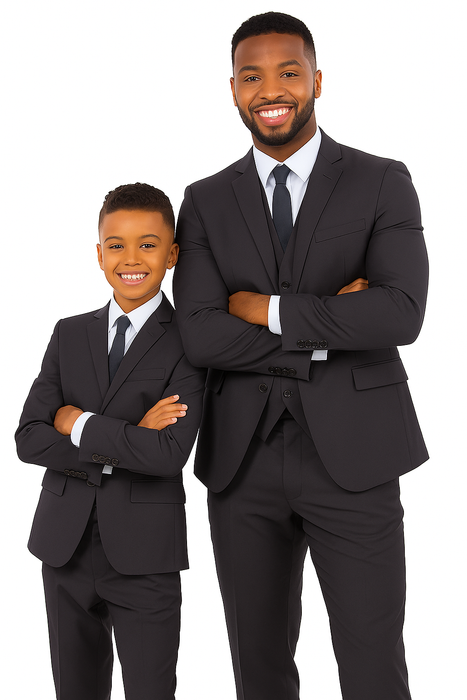 Father and Son Suits - Charcoal Boys Suit Perry Ellis Vested Boy's Wedding Suit in Charcoal Grey
