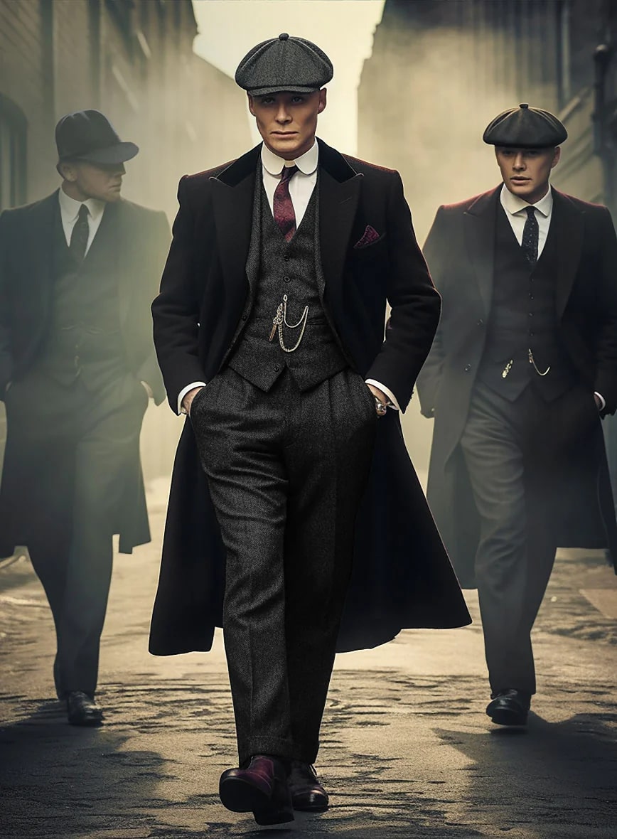 Men's Black Full-length Sleeves Buttoned Closure Peaky Blinders Suit - Peaky Blinders Outfit + Overcoat + Hat (Peaky Blinder Custome) - Image 9