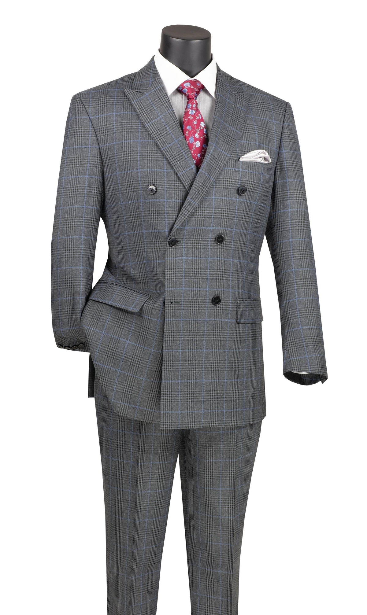 Charcoal Windowpane Double Breasted Suit — MensUSA