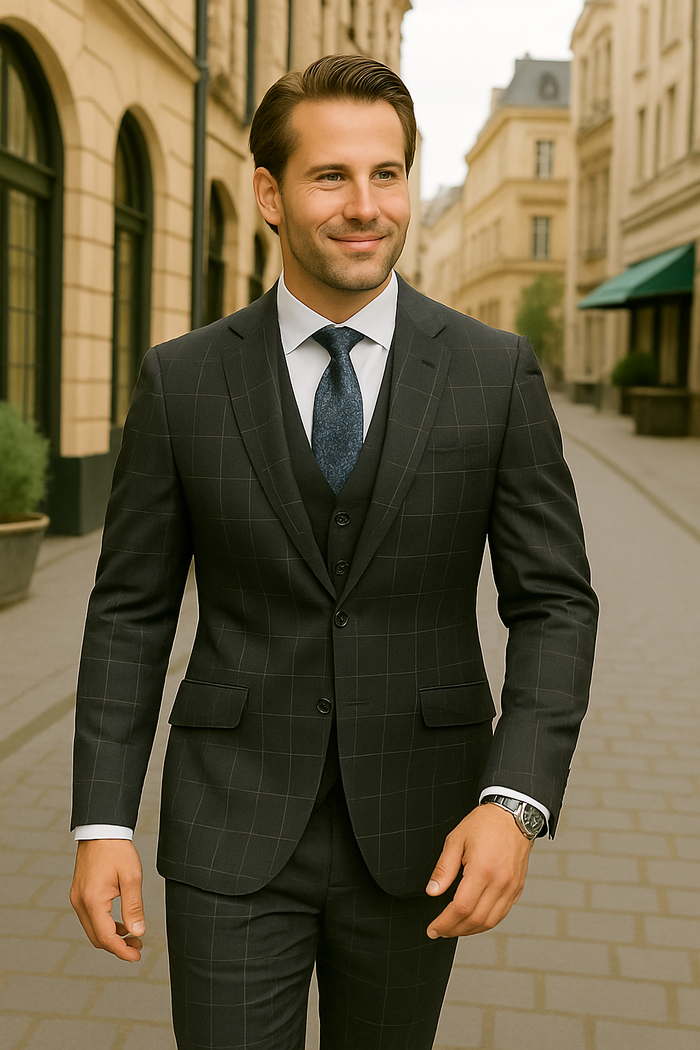 Wool Suit - Italian Made Business Suit by Statement Men's 3 Piece 100% Wool  Suit - Fashion Pattern Modern Fit