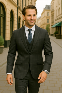 Wool Suit - Italian Made Business Suit by Statement Men's 3 Piece 100% Wool Modern Fit Suit - Fashion Pattern