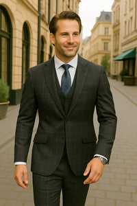 Wool Suit - Italian Made Business Suit by Statement Men's 3 Piece 100% Wool Modern Fit Suit - Fashion Pattern