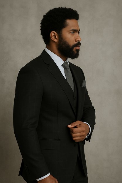 Wool Suit - Italian Made Business Suit by Statement Men's 3 Piece 100% Wool Modern Fit Suit - Sharp Plaid Pattern