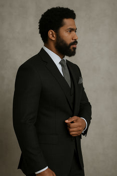 Wool Suit - Italian Made Business Suit by Statement Men's 3 Piece 100% Wool Modern Fit Suit - Sharp Plaid Pattern