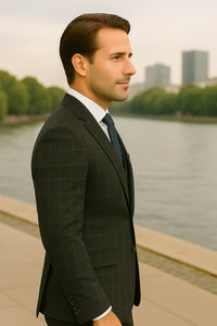 Wool Suit - Italian Made Business Suit by Statement Men's 3 Piece 100% Wool Modern Fit Suit - Fashion Pattern