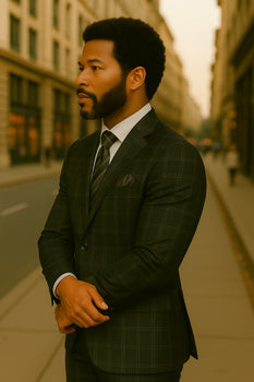 Wool Suit - Italian Made Business Suit by Statement Men's 2 Piece Big and Tall 100% Wool Fashion Suit - Bold Plaid