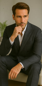 Wool Suit - Italian Made Business Suit by Statement Men's 100% Wool 2 Piece Suit - Double Breasted Plaid
