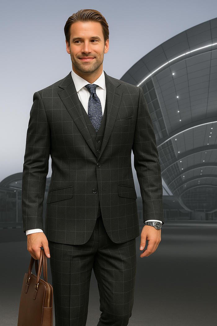 Wool Suit - Italian Made Business Suit by Statement Men's 3 Piece 100% Wool  Suit - Fashion Pattern Modern Fit