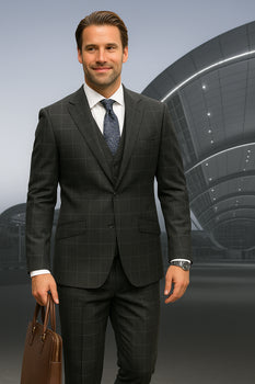 Wool Suit - Italian Made Business Suit by Statement Men's 3 Piece 100% Wool Modern Fit Suit - Fashion Pattern