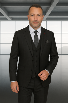 Wool Suit - Italian Made Business Suit by Statement Men's 3 Piece 100% Wool Modern Fit Suit - Solid Scoop Vest