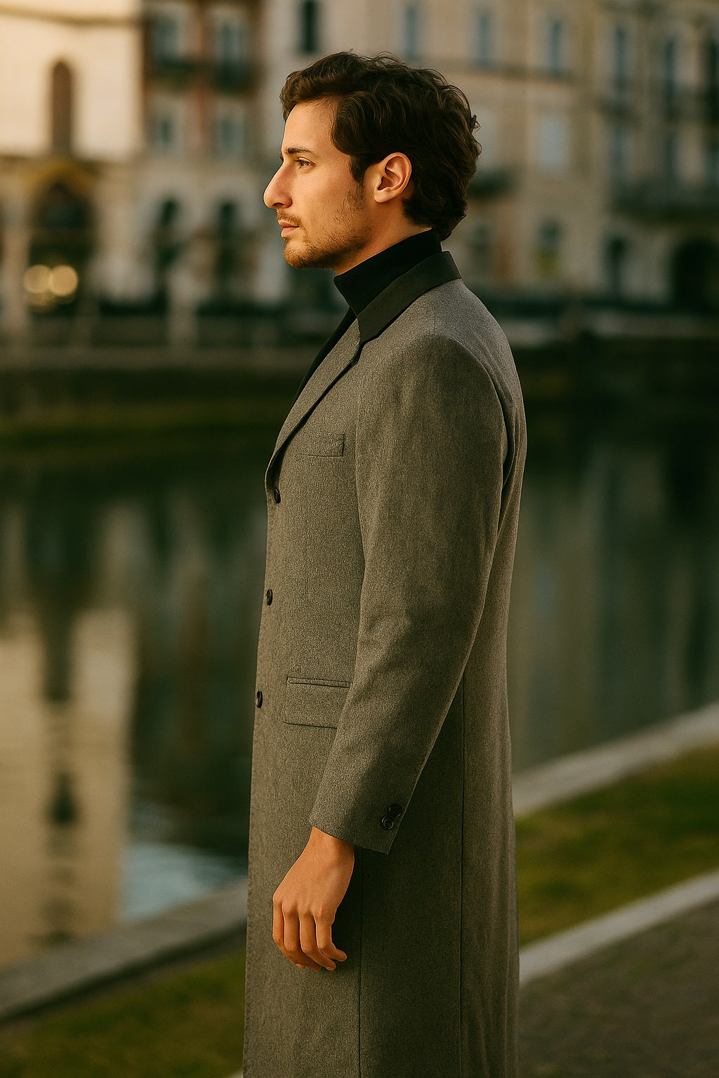 Herringbone Wool & Cashmere Chesterfield Overcoat – 1920s Full Length - Image 8