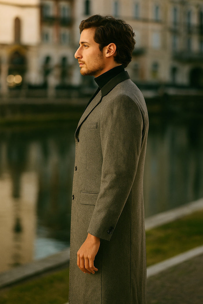 Herringbone Wool & Cashmere Chesterfield Overcoat – 1920s Full Length - Image 8