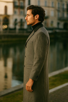 Herringbone Wool & Cashmere Chesterfield Overcoat – 1920s Full Length - Image 8