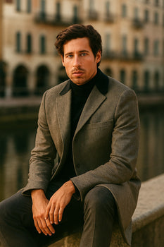 Herringbone Wool & Cashmere Chesterfield Overcoat – 1920s Full Length - Image 5